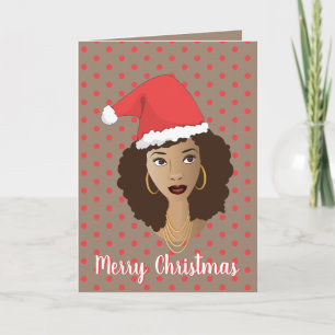 Merry Christmas! Black Woman, Santa Hat, Polka Dot Card