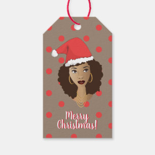 Merry Christmas! Black Woman, Santa Hat, Polka Dot Gift Tags