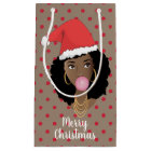 Merry Christmas! Black Woman, Santa Hat, Red Dots