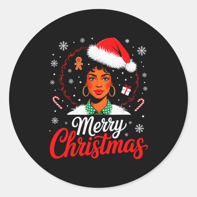 Merry Christmas Black Women African American Xmas  Classic Round Sticker (Front)