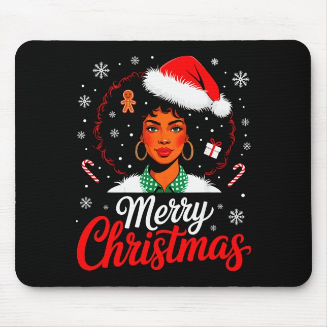 Merry Christmas Black Women African American Xmas  Mouse Pad (Front)