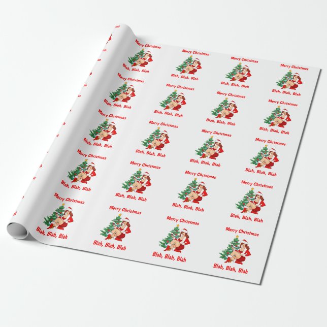 Merry Christmas Blah, Blah, Blah - Funny Christmas Wrapping Paper (Unrolled)
