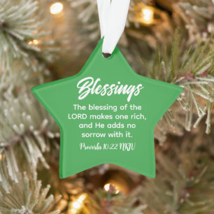 Merry Christmas Blessings Bible Verse Green Star Ornament