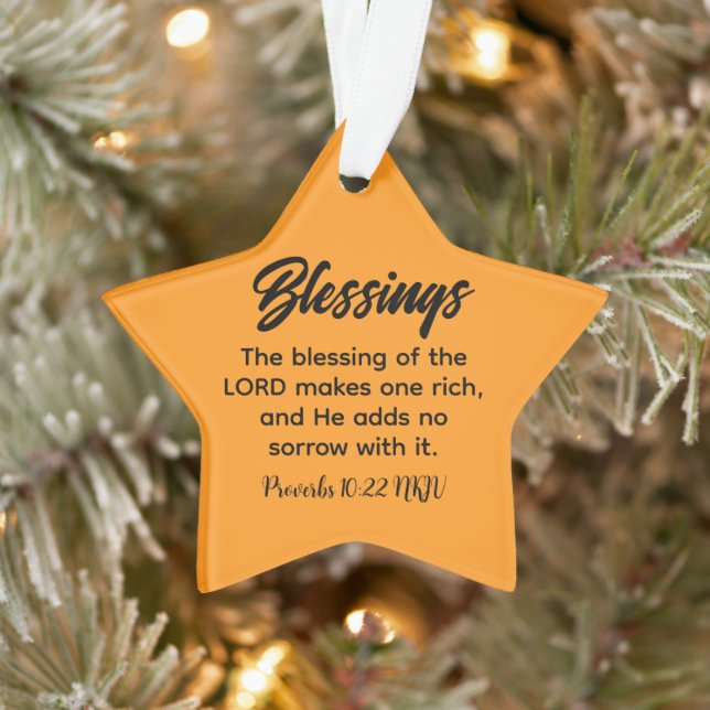 Merry Christmas Blessings Bible Verse Orange Star Ornament (Tree)