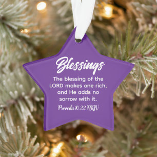 Merry Christmas Blessings Bible Verse Purple Star Ornament
