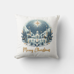 Merry Christmas blue and gold  Cushion