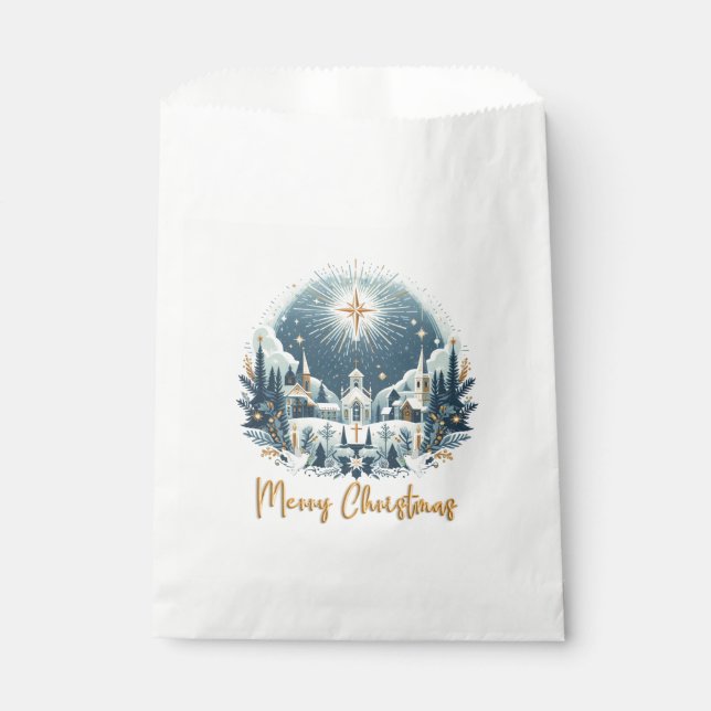 Merry Christmas blue and gold  Favour Bag (Front)