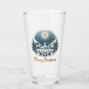 Merry Christmas blue and gold Glass