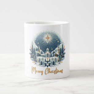 Merry Christmas blue and gold Large Coffee Mug