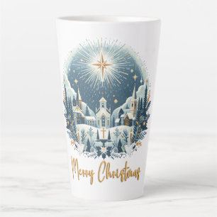 Merry Christmas blue and gold Latte Mug