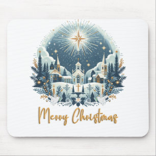 Merry Christmas blue and gold Mouse Pad
