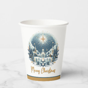 Merry Christmas blue and gold Paper Cups