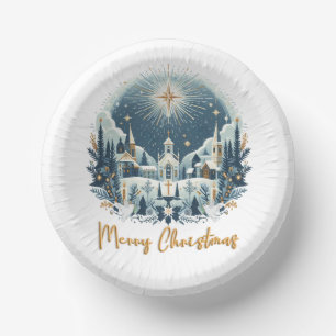 Merry Christmas blue and gold Paper Plate