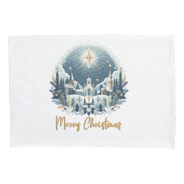 Merry Christmas blue and gold  Pillowcase (Front)