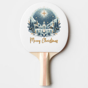 Merry Christmas blue and gold Ping Pong Paddle