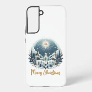 Merry Christmas blue and gold Samsung Galaxy Case