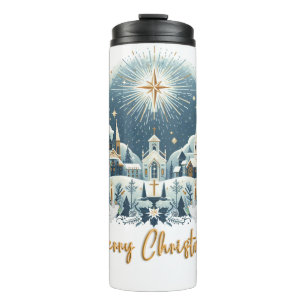 Merry Christmas blue and gold  Thermal Tumbler