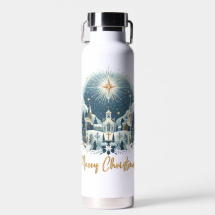 Merry Christmas blue and gold  Water Bottle
