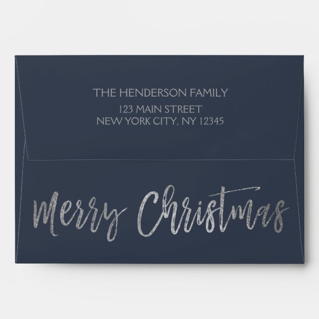 Merry Christmas Blue and Silver Foil Envelope (Back (Top Flap))