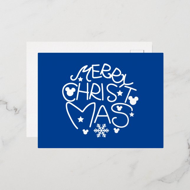 Merry Christmas Blue and Silver Foil Foil Holiday Postcard (Front/Back)