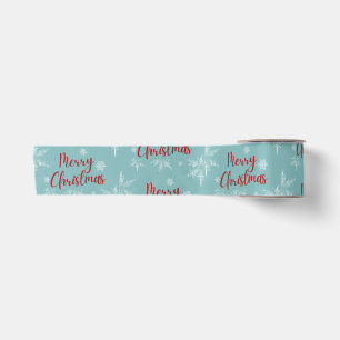 Merry Christmas blue and snowflakes Satin Ribbon