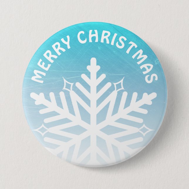 Merry Christmas Blue and White Snowflake 7.5 Cm Round Badge (Front)