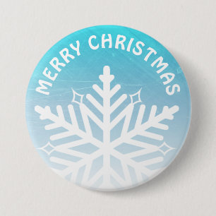 Merry Christmas Blue and White Snowflake 7.5 Cm Round Badge