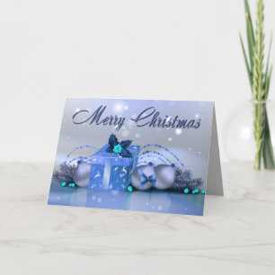 Merry Christmas Blue Baubles Holiday Card