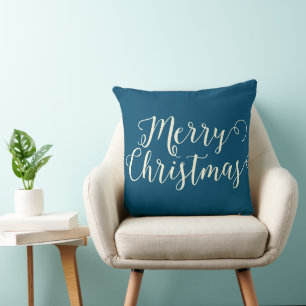 Merry Christmas Blue Beige Christmas Cushion