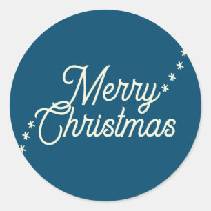 Merry Christmas blue beige snowflakes Christmas Classic Round Sticker