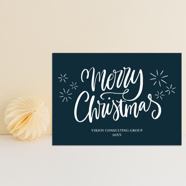 Merry Christmas Blue Calligraphy Business Modern Holiday Card (Creator Uploaded)