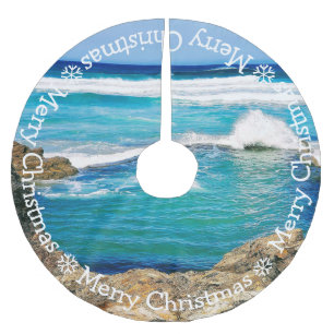 Merry Christmas, Blue Cornish waves Brushed Polyester Tree Skirt
