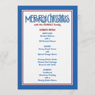 Merry Christmas blue Dinner Menu