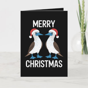 Merry Christmas Blue Footed Sula Bird Santa Hat Card