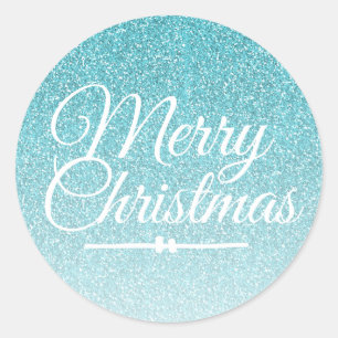 Merry Christmas Blue Glitter Ombre Envelope Seal