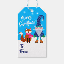 Merry Christmas Blue Gnome and Cute Fox Christmas