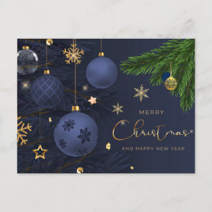 Merry Christmas Blue, Gold Ornaments Holiday Postcard