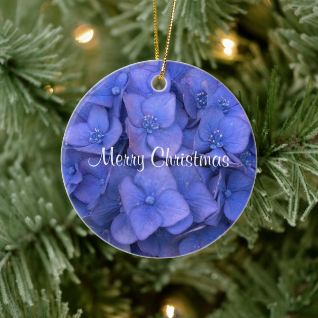 Merry Christmas Blue Hydrangea Ornament CUSTOMIZE (Tree)
