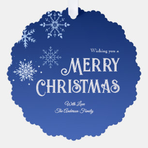 Merry Christmas Blue Modern Snowflake Tree Decoration Card