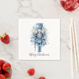 Merry Christmas Blue Nutcracker Napkin