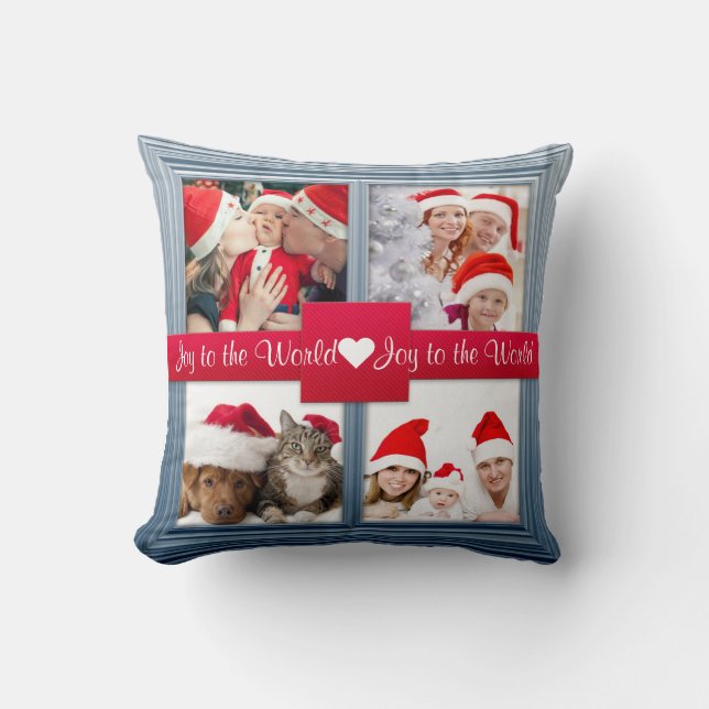 Merry Christmas Blue Photo Collage | Custom Cushion (Front)