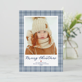 Merry Christmas Blue Plaid Holiday Card