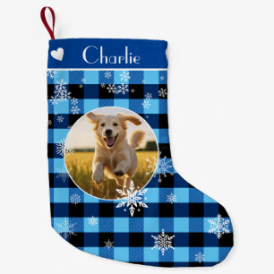 Merry Christmas Blue Plaid Pattern Custom Photo Small Christmas Stocking