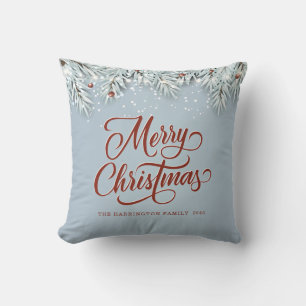 Merry Christmas Blue Red Cushion