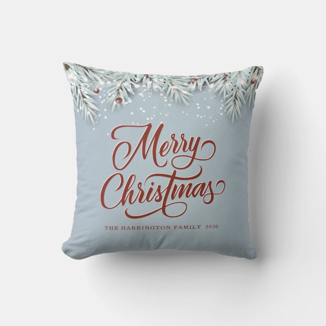 Merry Christmas Blue Red Cushion (Front)