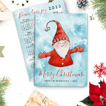 Merry Christmas Blue Red Gnome 2025 Calendar Holiday Card<br><div class="desc">Create cute personalised Christmas cards with Merry Christmas greetings from your family. The backside has a 2025 calendar and a Peace, love, joy saying. The design with a cheerful gnome in festive red clothes on the snowy background is perfect for family, friends, neighbours, or colleagues. The template makes it easy...</div>