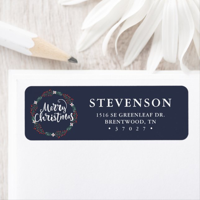 Merry Christmas Blue Return Address Label (Insitu)