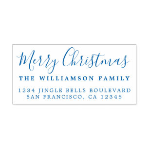 Merry Christmas Blue Return Address Self-inking Stamp