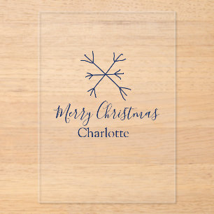 Merry Christmas blue snowflakes add name holidays Acrylic Invitations