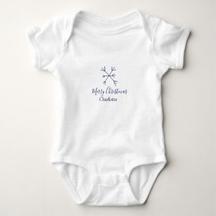Merry Christmas blue snowflakes add name holidays Baby Bodysuit